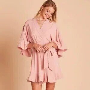 Birdy Grey Kenny Dusty Powder Pink Ruffle Tie Waist Robe Bridal Bridesmaid Sz XS